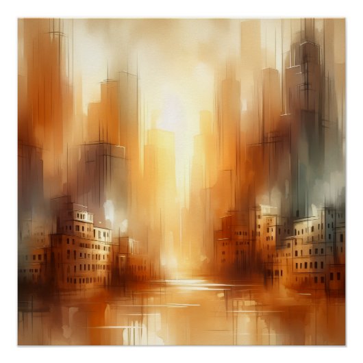 Abstracte stadslandschap glanzende poster (Voorkant)