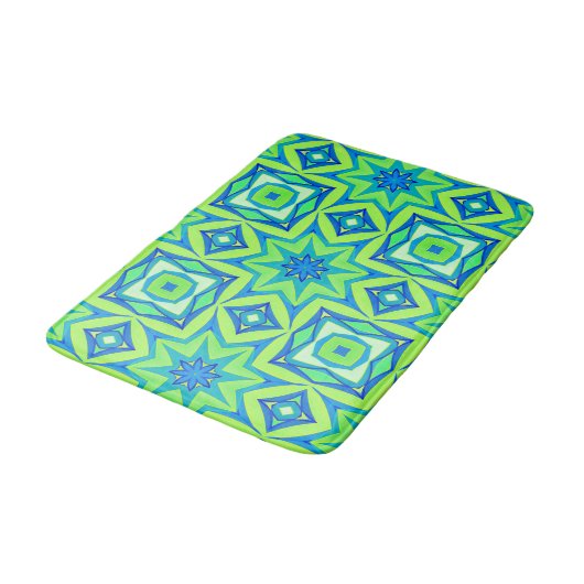 Abstracte Star Geometric - Lime Green en Blue Badmat (Gekanteld)