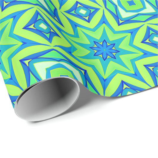Abstracte Star Geometric - Lime Green en Blue Cadeaupapier (Rol Hoek)