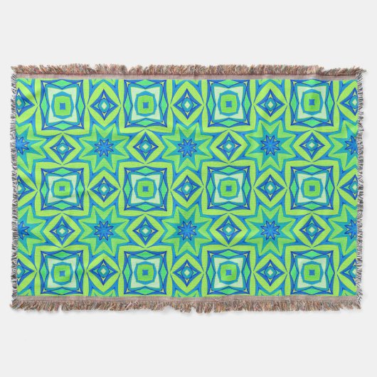 Abstracte Star Geometric - Lime Green en Blue Deken (Voorkant)