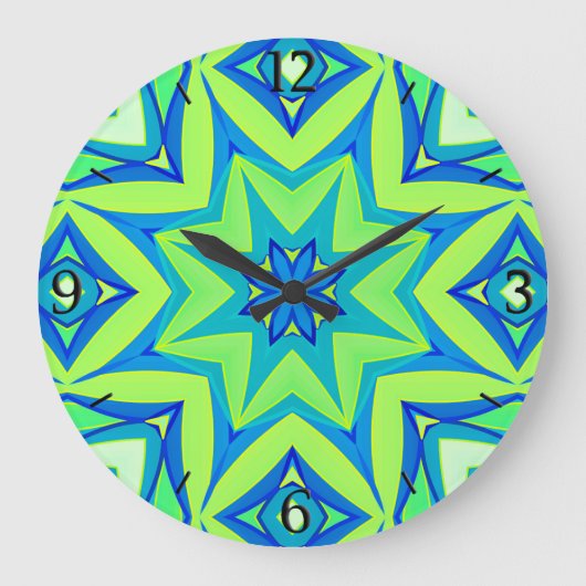 Abstracte Star Geometric - Lime Green en Blue Grote Klok (Voorkant)