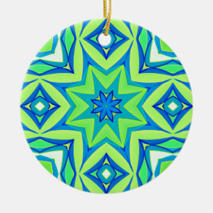 Abstracte Star Geometric - Lime Green en Blue Keramisch Ornament