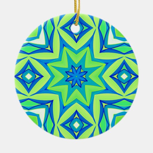 Abstracte Star Geometric - Lime Green en Blue Keramisch Ornament (Voorkant)