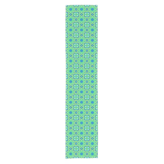 Abstracte Star Geometric - Lime Green en Blue Korte Tafelloper (Voorkant)