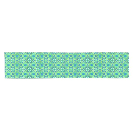 Abstracte Star Geometric - Lime Green en Blue Korte Tafelloper (Horizontaal)