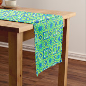 Abstracte Star Geometric - Lime Green en Blue Korte Tafelloper (Voorbeeld)