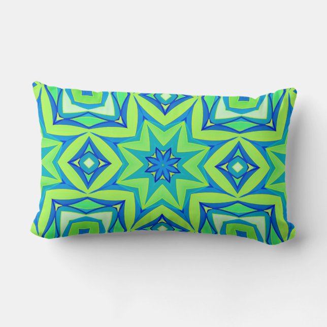 Abstracte Star Geometric - Lime Green en Blue Kussen (Achterkant)