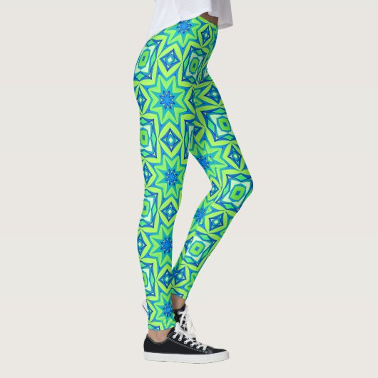 Abstracte Star Geometric - Lime Green en Blue Leggings (Rechts)