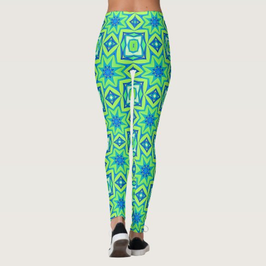 Abstracte Star Geometric - Lime Green en Blue Leggings (Achterkant)