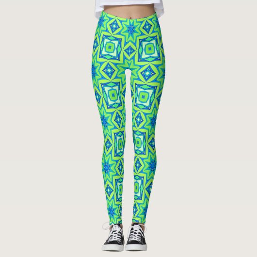 Abstracte Star Geometric - Lime Green en Blue Leggings (Voorkant)