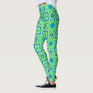 Abstracte Star Geometric - Lime Green en Blue Leggings