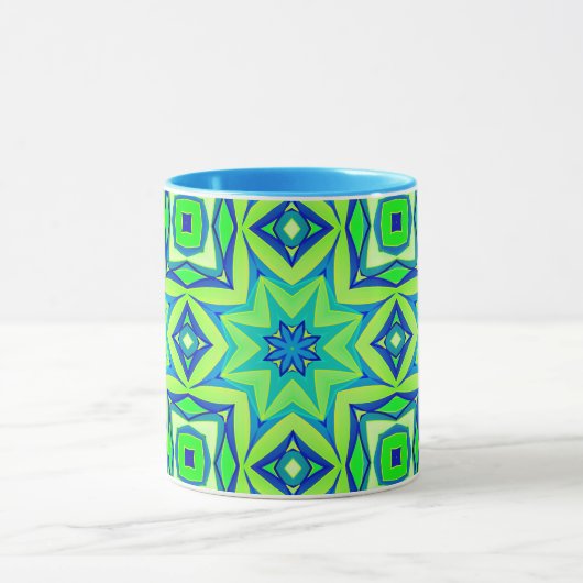 Abstracte Star Geometric - Lime Green en Blue Mok (Midden)