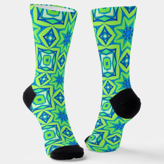 Abstracte Star Geometric - Lime Green en Blue Sokken (Gebogen)