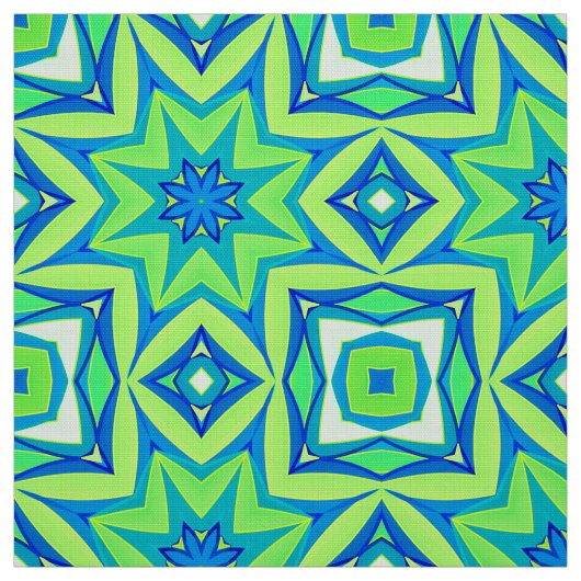 Abstracte Star Geometric - Lime Green en Blue Stof (Swatch)