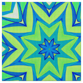 Abstracte Star Geometric - Lime Green en Blue Stof (Close Up)