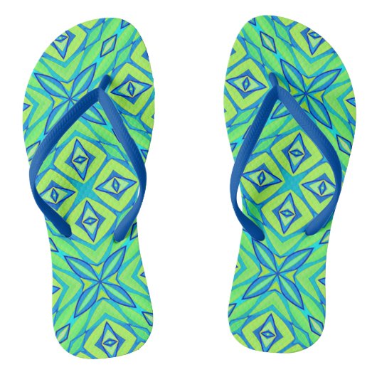 Abstracte Star Geometric - Lime Green en Blue Teenslippers (Voetbed)