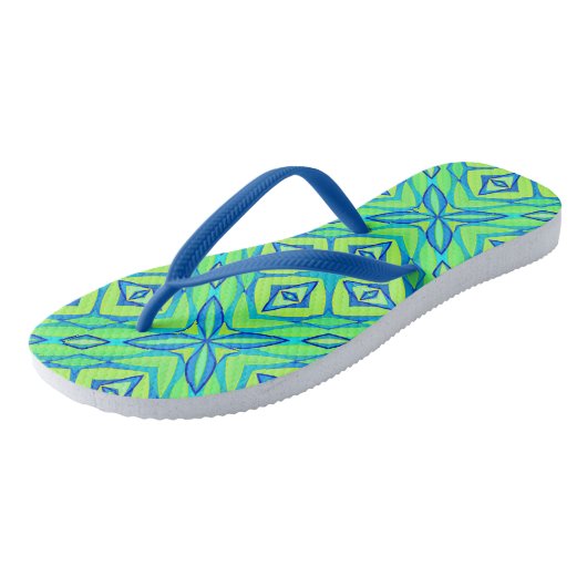 Abstracte Star Geometric - Lime Green en Blue Teenslippers (Schuin)