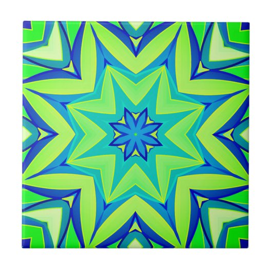 Abstracte Star Geometric - Lime Green en Blue Tegeltje (Voorkant)