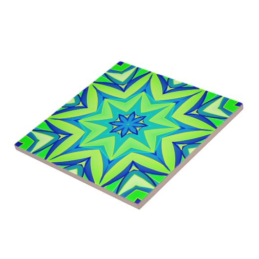 Abstracte Star Geometric - Lime Green en Blue Tegeltje (Zijkant)