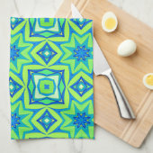 Abstracte Star Geometric - Lime Green en Blue Theedoek (Quarter Fold)