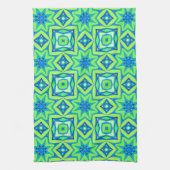 Abstracte Star Geometric - Lime Green en Blue Theedoek (Verticaal)