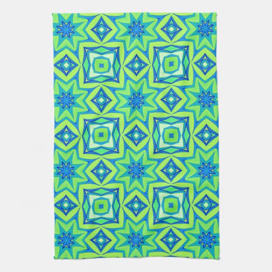 Abstracte Star Geometric - Lime Green en Blue Theedoek (Verticaal)