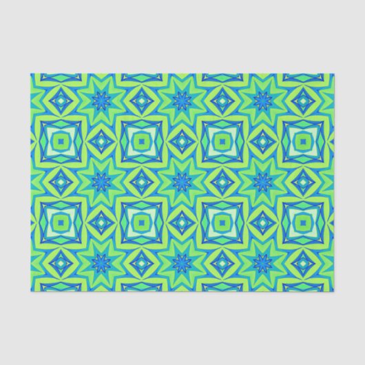 Abstracte Star Geometric - Lime Green en Blue Tissuepapier (Voorkant)