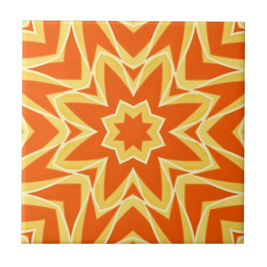 Abstracte Star Geometric - Oranje en Gold-keramiek Tegeltje (Voorkant)