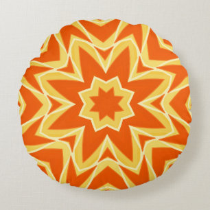 Abstracte Star Geometric - Oranje en Gold Rond Kussen
