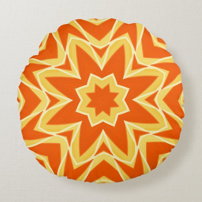 Abstracte Star Geometric - Oranje en Gold Rond Kussen (Voorkant)