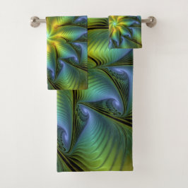 Abstracte Star, glimmende Blauwe Groene Golden Fra Bad Handdoek