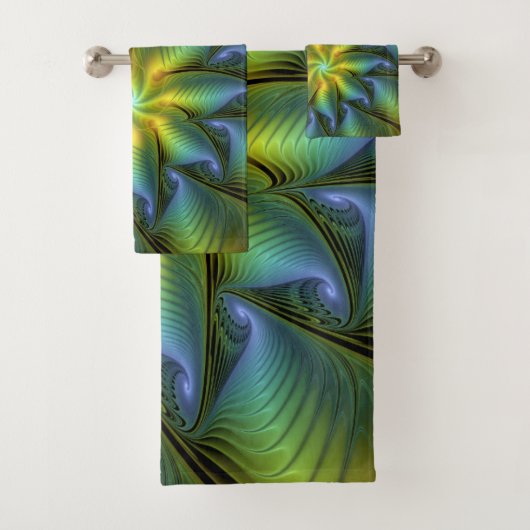 Abstracte Star, glimmende Blauwe Groene Golden Fra Bad Handdoek (Insitu)