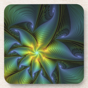 Abstracte Star, glimmende Blauwe Groene Golden Fra Bier Onderzetter