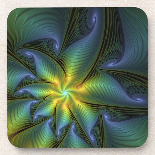 Abstracte Star, glimmende Blauwe Groene Golden Fra Bier Onderzetter (Voorkant)