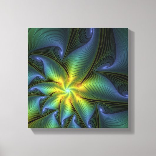 Abstracte Star, glimmende Blauwe Groene Golden Fra Canvas Afdruk (Voorkant)