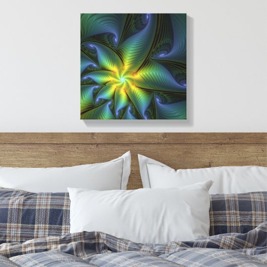 Abstracte Star, glimmende Blauwe Groene Golden Fra Canvas Afdruk (Insitu (Slaapkamer))