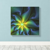 Abstracte Star, glimmende Blauwe Groene Golden Fra Canvas Afdruk (Insitu (Houten vloer))