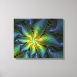Abstracte Star, glimmende Blauwe Groene Golden Fra Canvas Afdruk