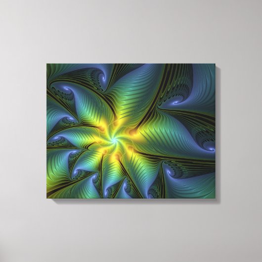 Abstracte Star, glimmende Blauwe Groene Golden Fra Canvas Afdruk (Voorkant)