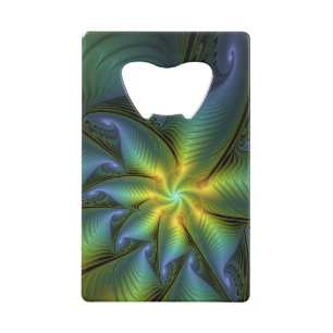 Abstracte Star, glimmende Blauwe Groene Golden Fra Creditkaart Flessenopener