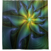 Abstracte Star, glimmende Blauwe Groene Golden Fra Douchegordijn (Voorkant)