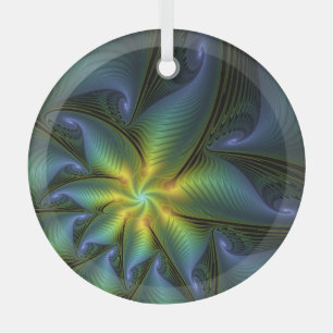 Abstracte Star, glimmende Blauwe Groene Golden Fra Glas Ornament