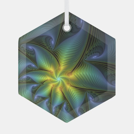 Abstracte Star, glimmende Blauwe Groene Golden Fra Glas Ornament (Voorkant)