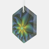 Abstracte Star, glimmende Blauwe Groene Golden Fra Glas Ornament (Voorkant links)