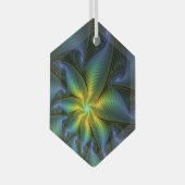 Abstracte Star, glimmende Blauwe Groene Golden Fra Glas Ornament (Voorkant Rechts)