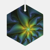 Abstracte Star, glimmende Blauwe Groene Golden Fra Glas Ornament (Achterkant)