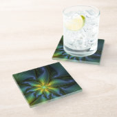 Abstracte Star, glimmende Blauwe Groene Golden Fra Glazen Onderzetter (Schuin)