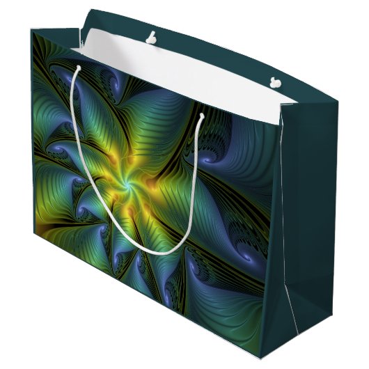 Abstracte Star, glimmende Blauwe Groene Golden Fra Groot Cadeauzakje (Achterkant Gekanteld)