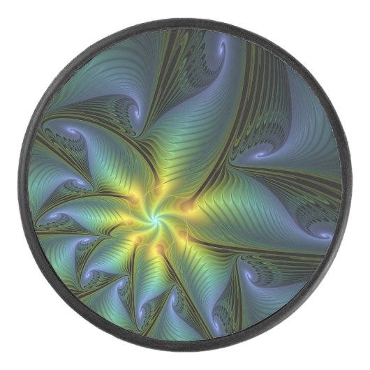 Abstracte Star, glimmende Blauwe Groene Golden Fra Hockey Puck (Voorkant)
