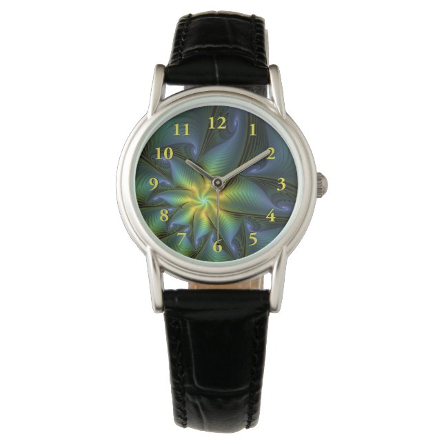 Abstracte Star, glimmende Blauwe Groene Golden Fra Horloge (Voorkant)